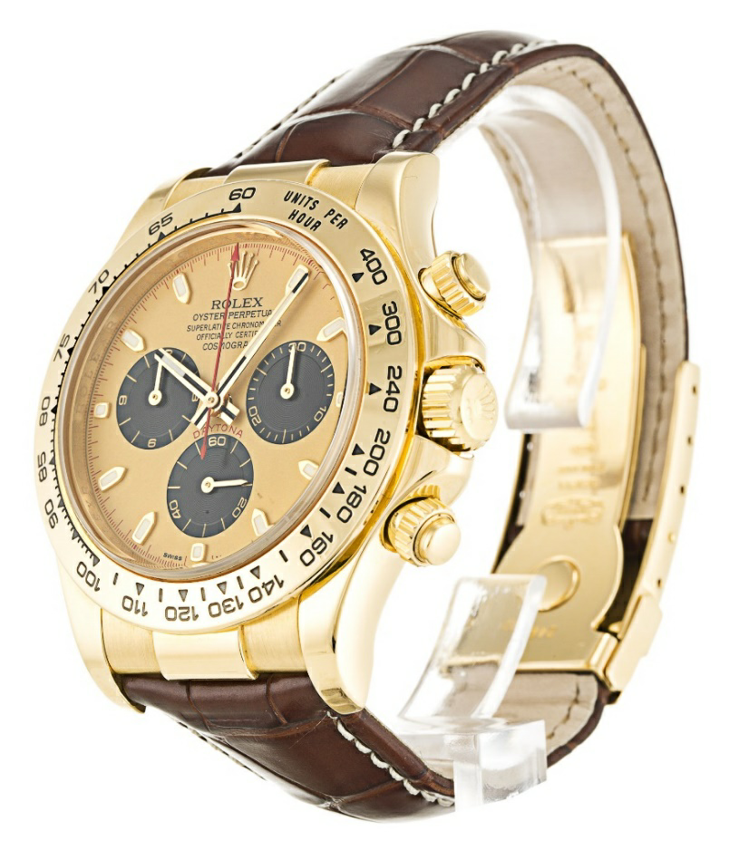 Boîtier en or jaune de 40 mm Bracelet en alligator brun Rolex Daytona 116518 Réplique Revue