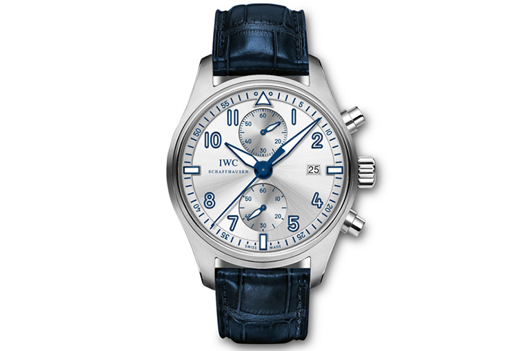 Copie Montre du bracelet en cuir bleu suisse IWC Pilot Spitfire Chronographe pour BFI